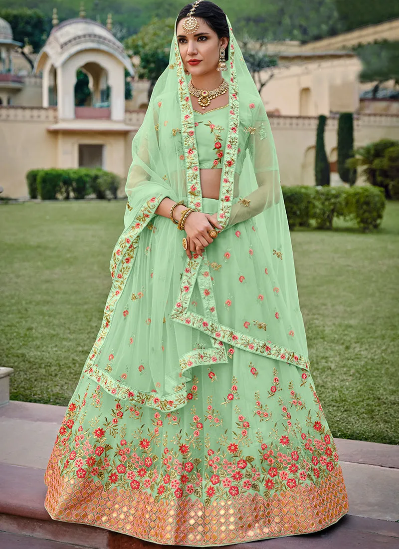 Mint Green Multi Embroidery Traditional Lehenga Choli