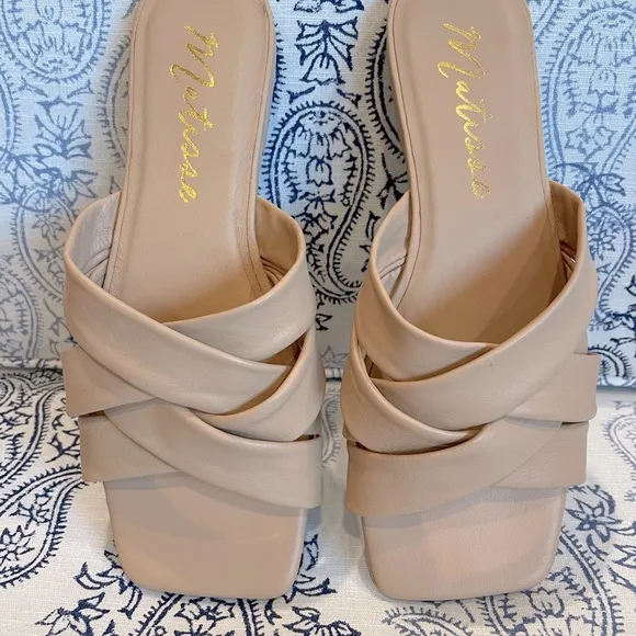 Natural Woven Slide Sandals Matisse Leather Pressure Size 7M Neutral Comfort