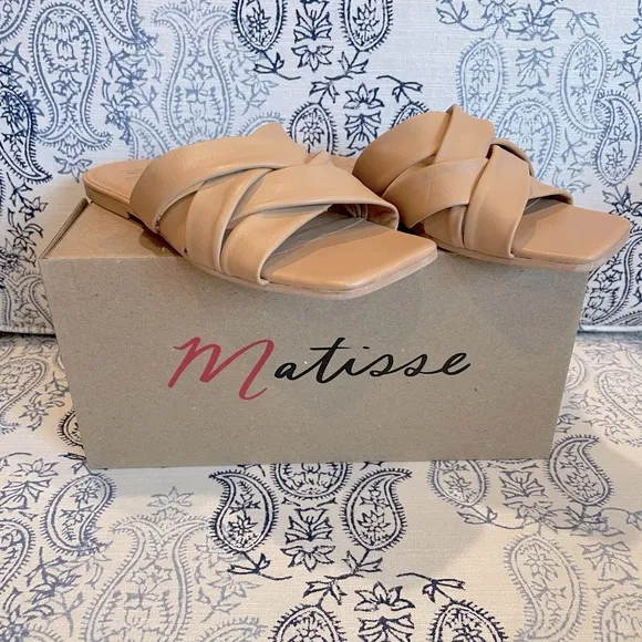 Natural Woven Slide Sandals Matisse Leather Pressure Size 7M Neutral Comfort