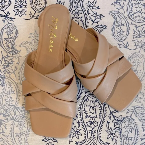 Natural Woven Slide Sandals Matisse Leather Pressure Size 7M Neutral Comfort