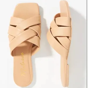 Natural Woven Slide Sandals Matisse Leather Pressure Size 7M Neutral Comfort