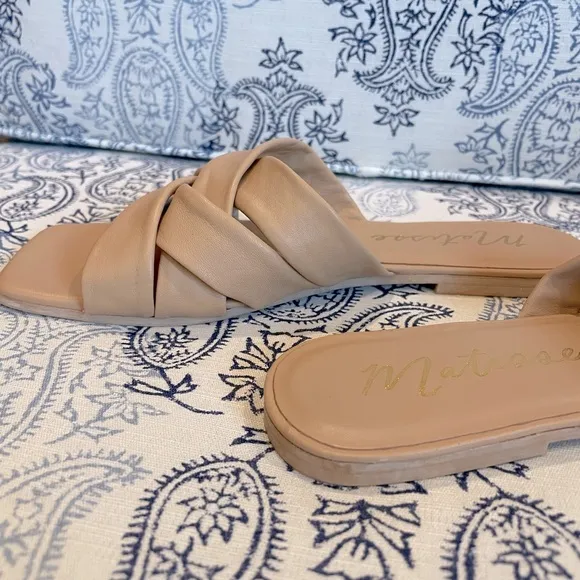 Natural Woven Slide Sandals Matisse Leather Pressure Size 7M Neutral Comfort