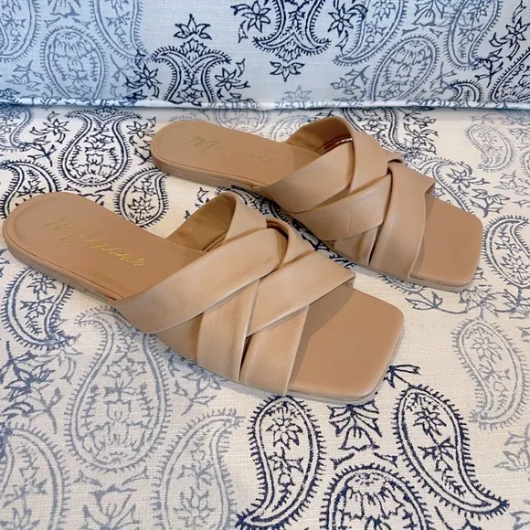 Natural Woven Slide Sandals Matisse Leather Pressure Size 7M Neutral Comfort