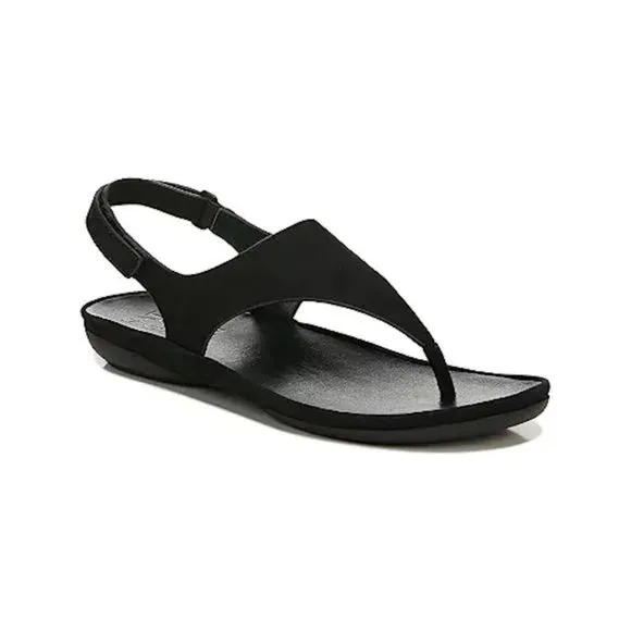 NATURALIZER Womens Black Lightweight Genn-detect Wedge Leather Thong Sandals 7 M