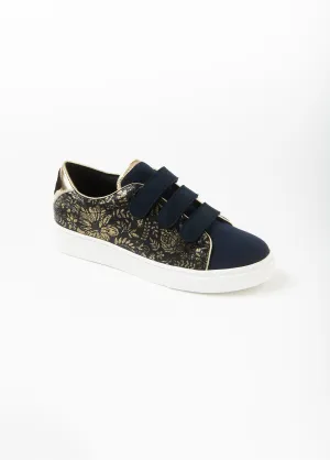 Navy and gold floral sneakers