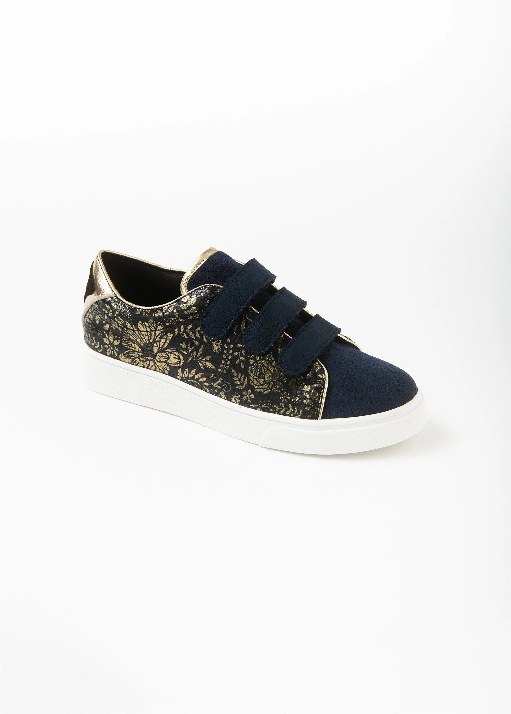 Navy and gold floral sneakers