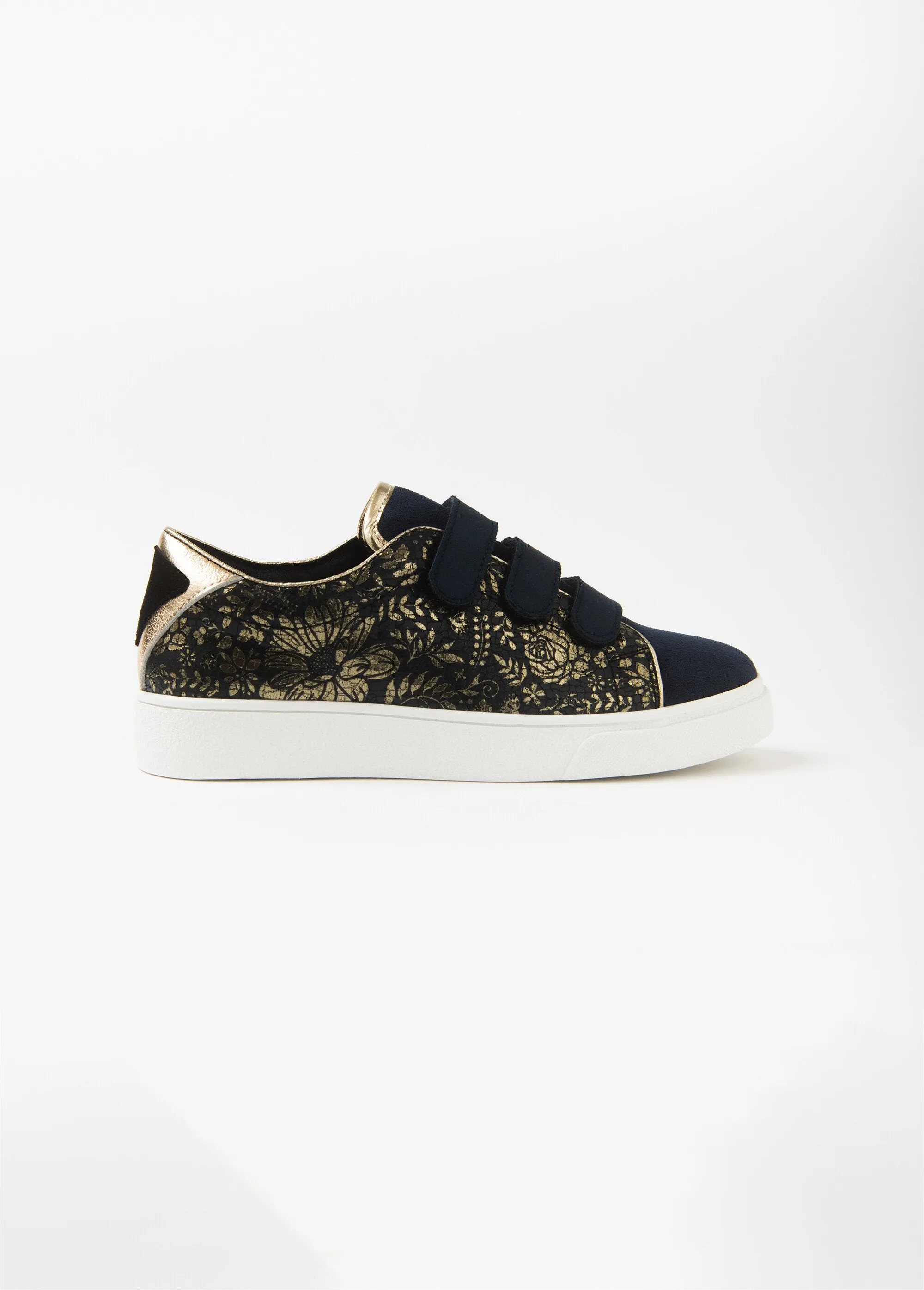 Navy and gold floral sneakers