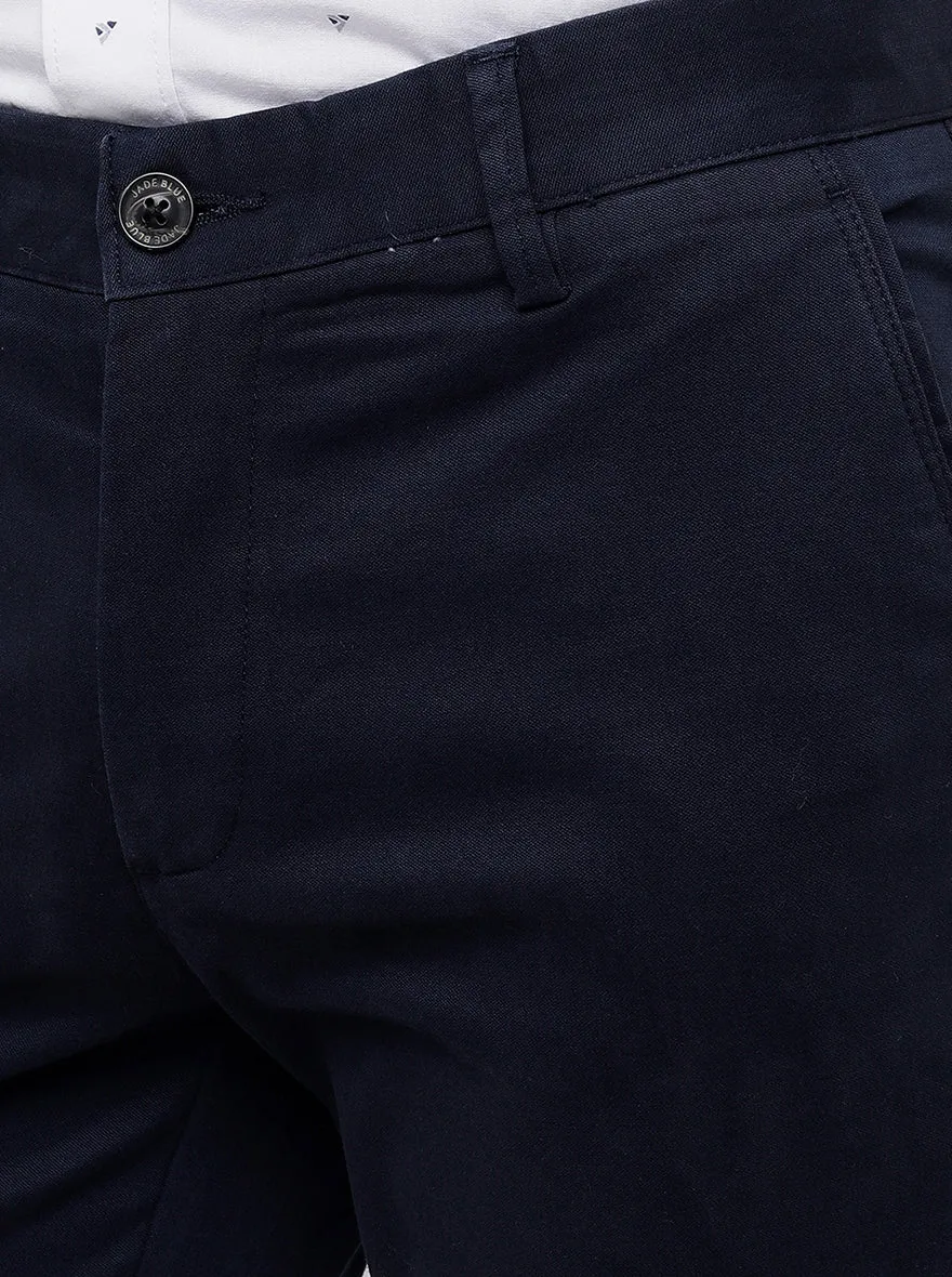 Navy Blue Solid Uno Fit Casual Trouser | JadeBlue