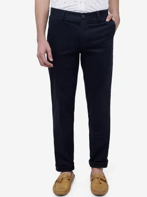 Navy Blue Solid Uno Fit Casual Trouser | JadeBlue