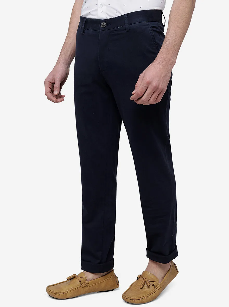 Navy Blue Solid Uno Fit Casual Trouser | JadeBlue