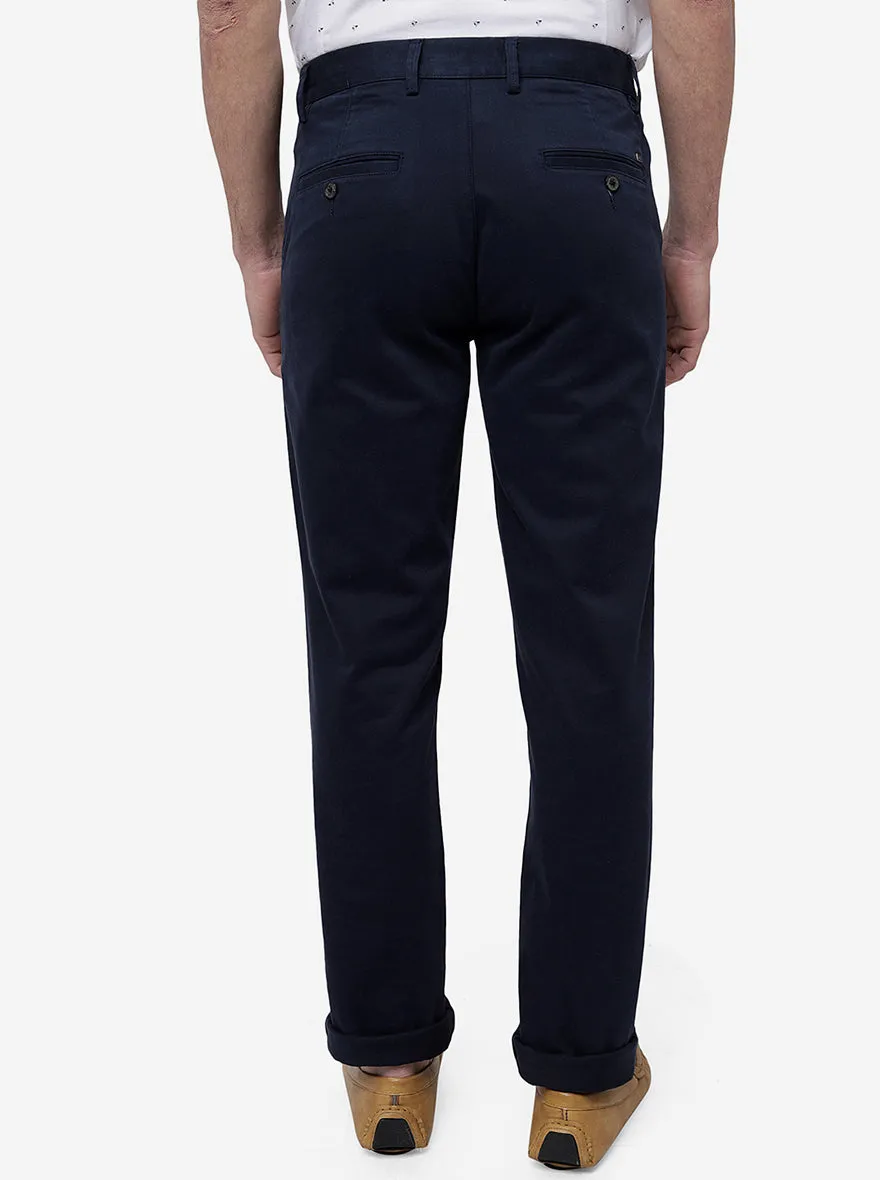 Navy Blue Solid Uno Fit Casual Trouser | JadeBlue