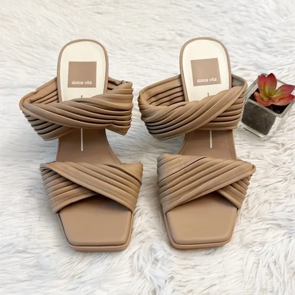 NEW Dolce Vita Vita Alton Tan Slide Sandal Heel women sizes 5, 5.5, 10