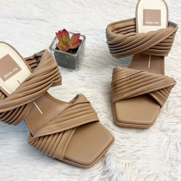 NEW Dolce Vita Vita Alton Tan Slide Sandal Heel women sizes 5, 5.5, 10