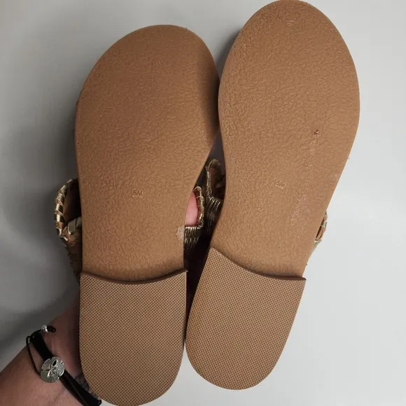 NEW Jack Rogers Lauren Leather Slide Sandal Gold Cork Size 5