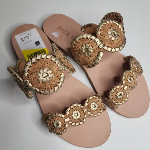 NEW Jack Rogers Lauren Leather Slide Sandal Gold Cork Size 5