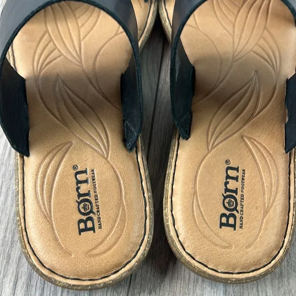 New nwot Perfect Born Cherita Black Leather Braided Strap Comfort Slide Sandal 9
