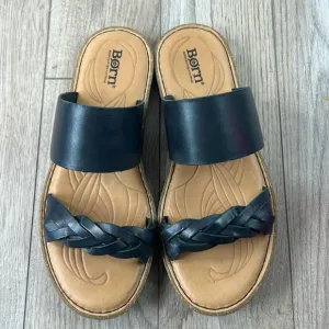 New nwot Perfect Born Cherita Black Leather Braided Strap Comfort Slide Sandal 9