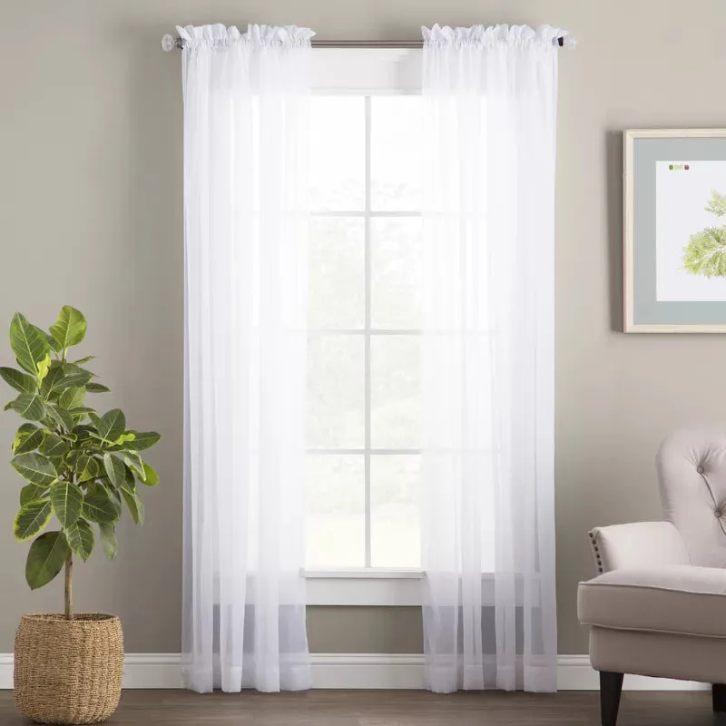 New Wayfair Basics Solid Sheer Rod Pocket Curtain Panels (Set of 2) in White 59" W X 84" L, winner can buy 2nd set @ winning bid!