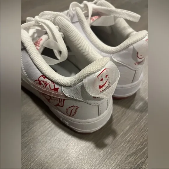 Nike White and Red Sneakers with Rose Design