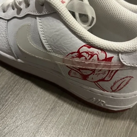 Nike White and Red Sneakers with Rose Design