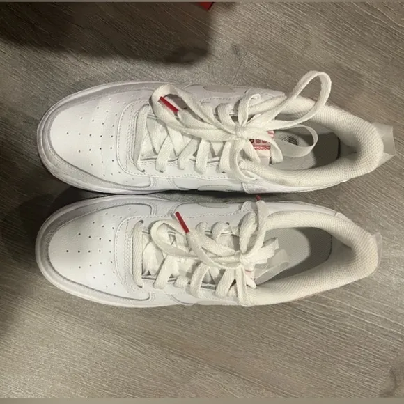 Nike White and Red Sneakers with Rose Design