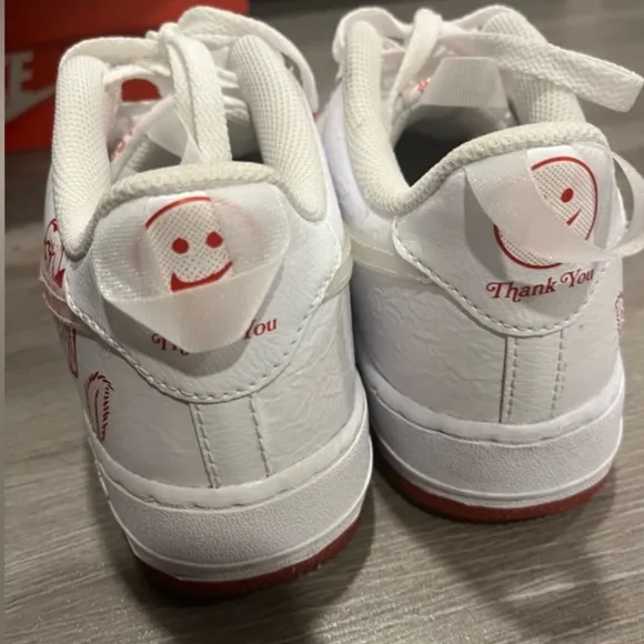 Nike White and Red Sneakers with Rose Design