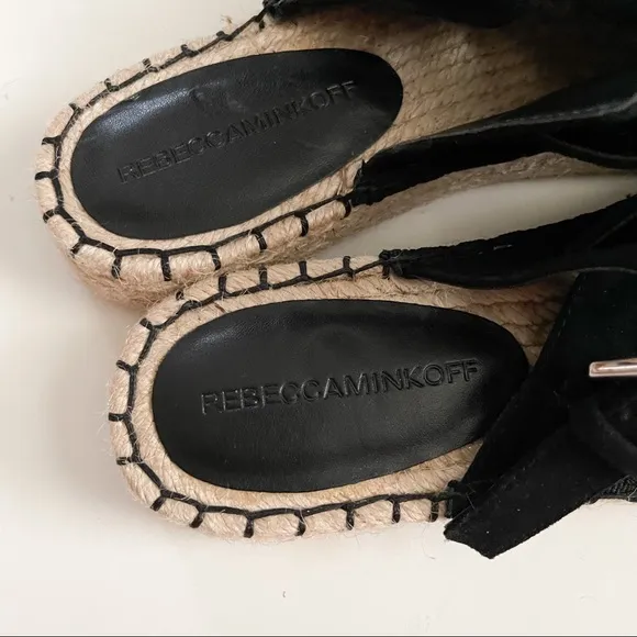NWOT Rebecca Minkoff Black Gala Suede Espadrille Slide Sandals