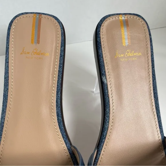 NWOT Women’s Sam Edelman Irina Slide Sandal in Blue Stone Leather/Denim Size 8.5