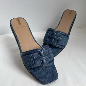 NWOT Women’s Sam Edelman Irina Slide Sandal in Blue Stone Leather/Denim Size 8.5