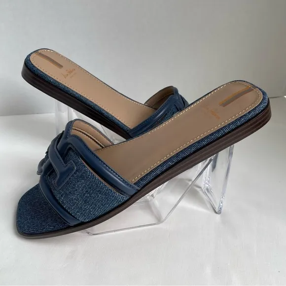 NWOT Women’s Sam Edelman Irina Slide Sandal in Blue Stone Leather/Denim Size 8.5