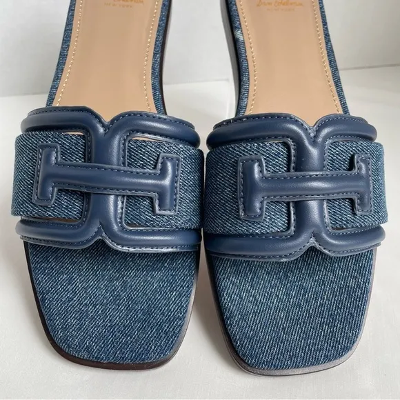 NWOT Women’s Sam Edelman Irina Slide Sandal in Blue Stone Leather/Denim Size 8.5