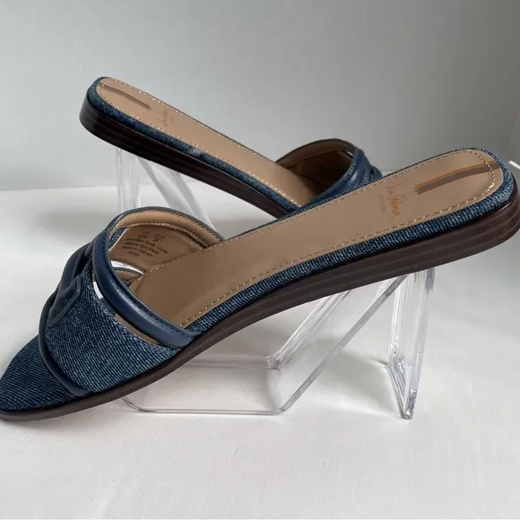 NWOT Women’s Sam Edelman Irina Slide Sandal in Blue Stone Leather/Denim Size 8.5