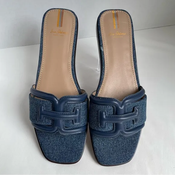 NWOT Women’s Sam Edelman Irina Slide Sandal in Blue Stone Leather/Denim Size 8.5