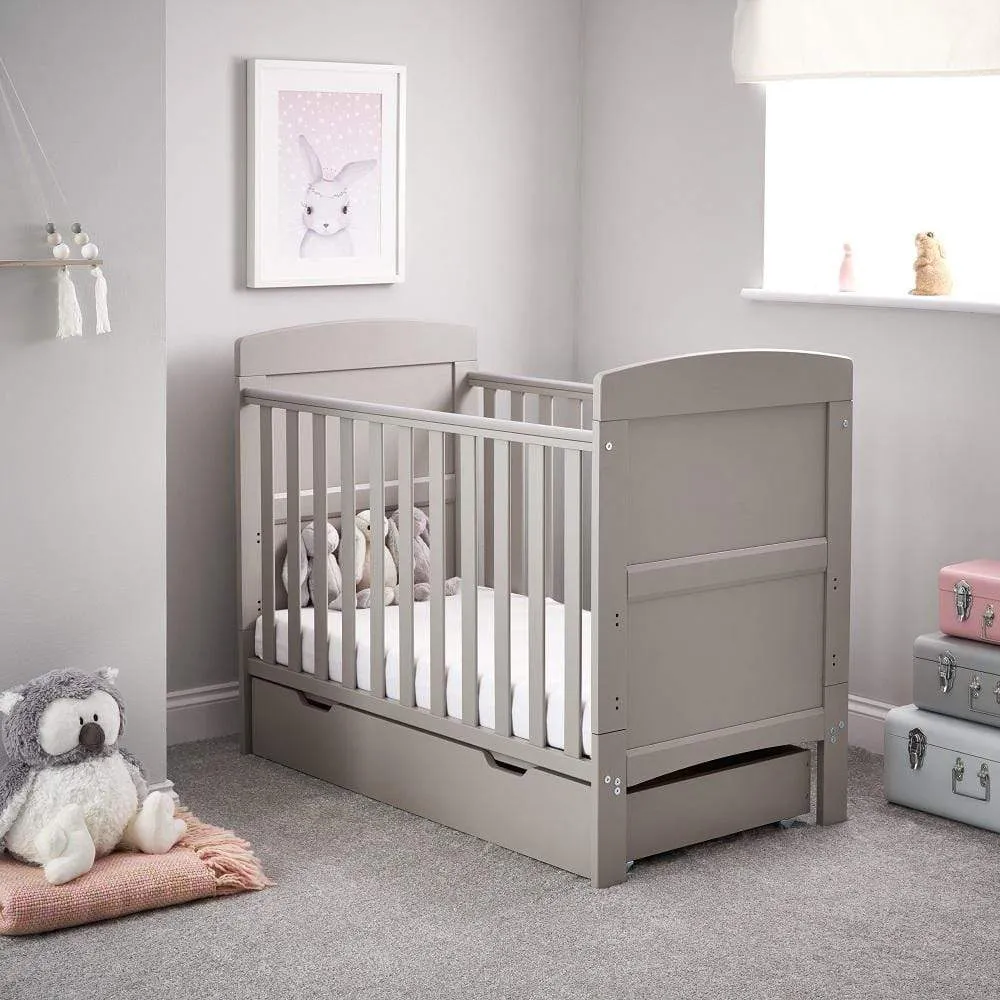 Obaby Grace Mini Cot Bed & Under Drawer - Warm Grey