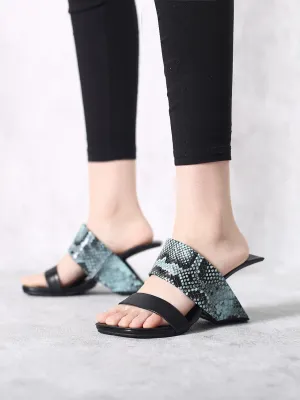 Open-Heel Leather Slide- Steal Blue