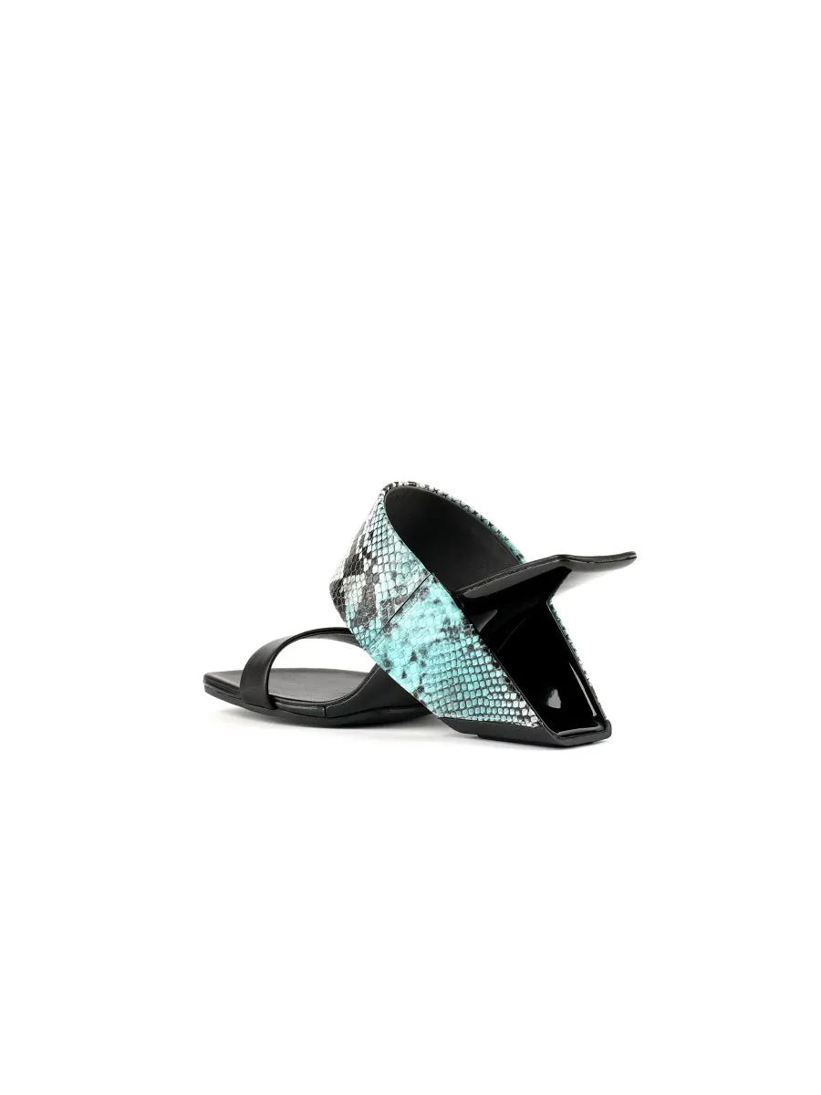 Open-Heel Leather Slide- Steal Blue
