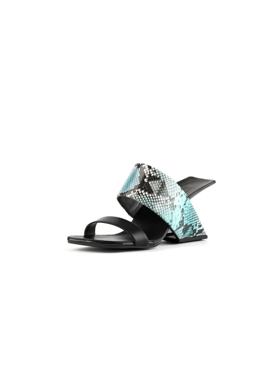 Open-Heel Leather Slide- Steal Blue
