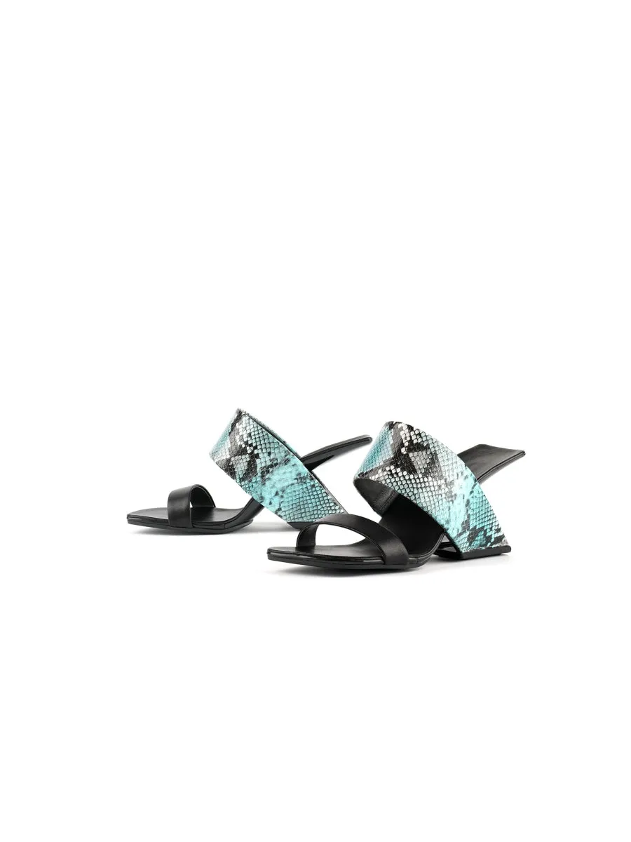 Open-Heel Leather Slide- Steal Blue