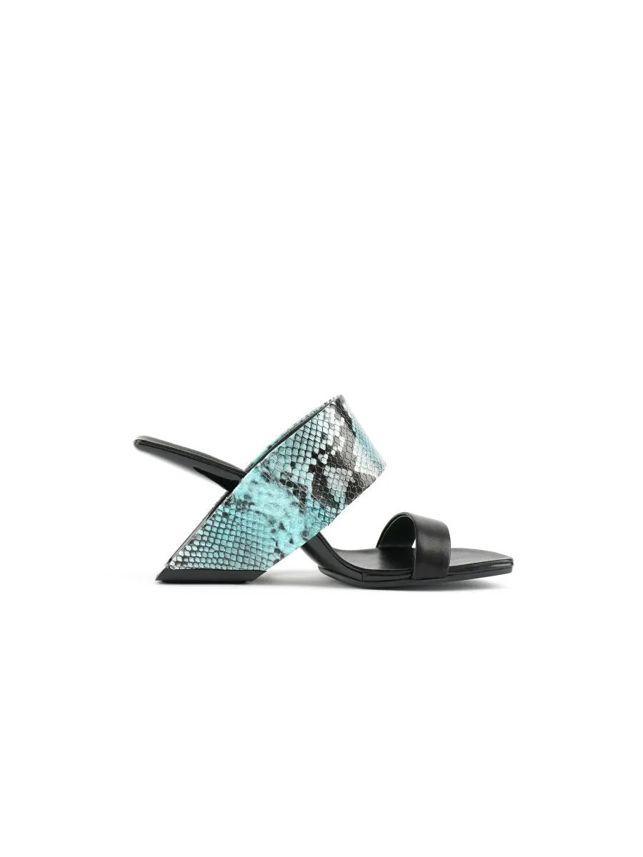 Open-Heel Leather Slide- Steal Blue