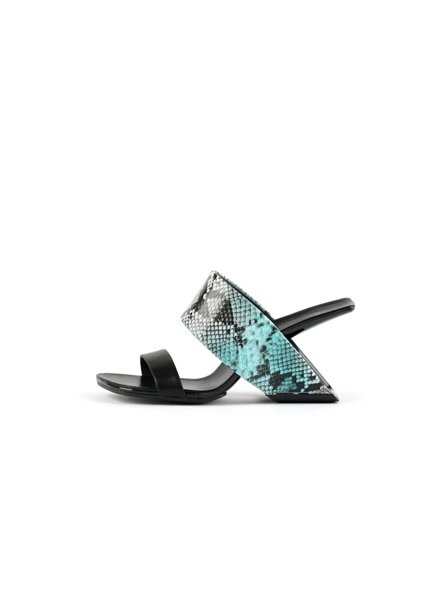 Open-Heel Leather Slide- Steal Blue
