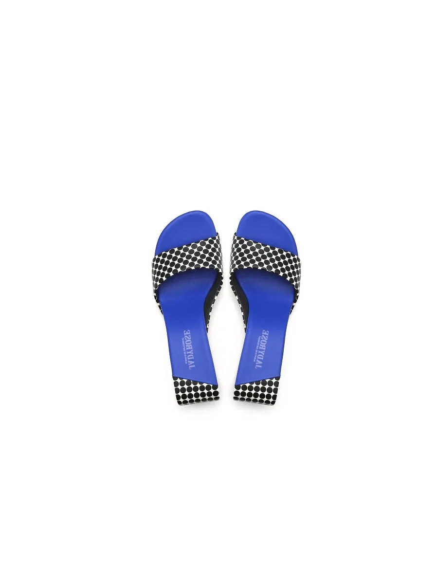 Open Twisted-Heel Leather Slide Sandal - Blue Dot