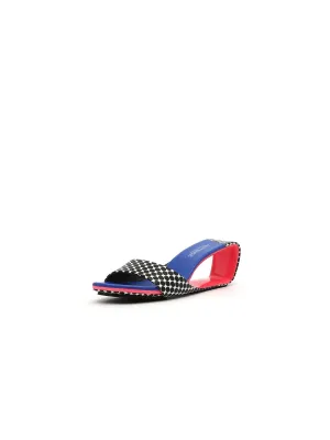 Open Twisted-Heel Leather Slide Sandal - Blue Dot