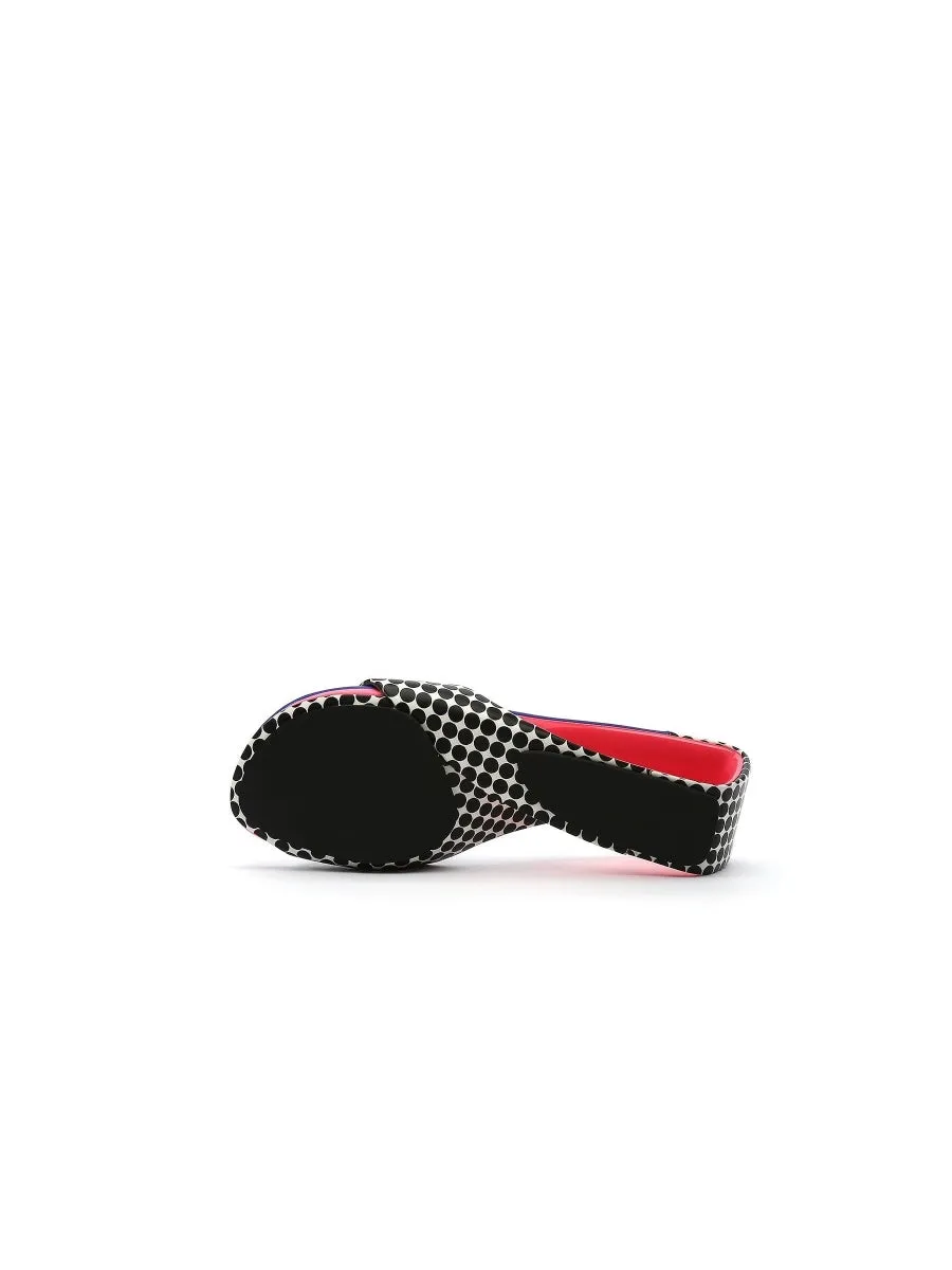 Open Twisted-Heel Leather Slide Sandal - Blue Dot