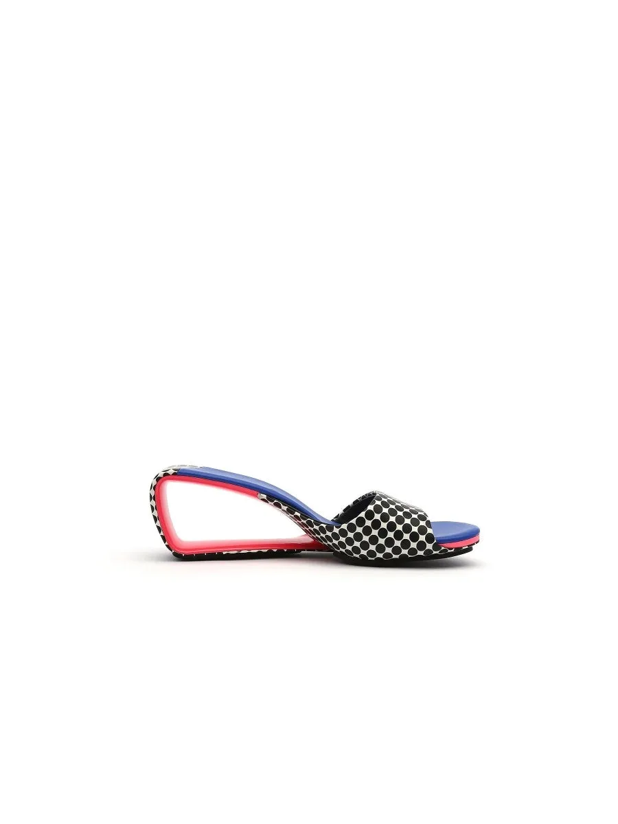Open Twisted-Heel Leather Slide Sandal - Blue Dot