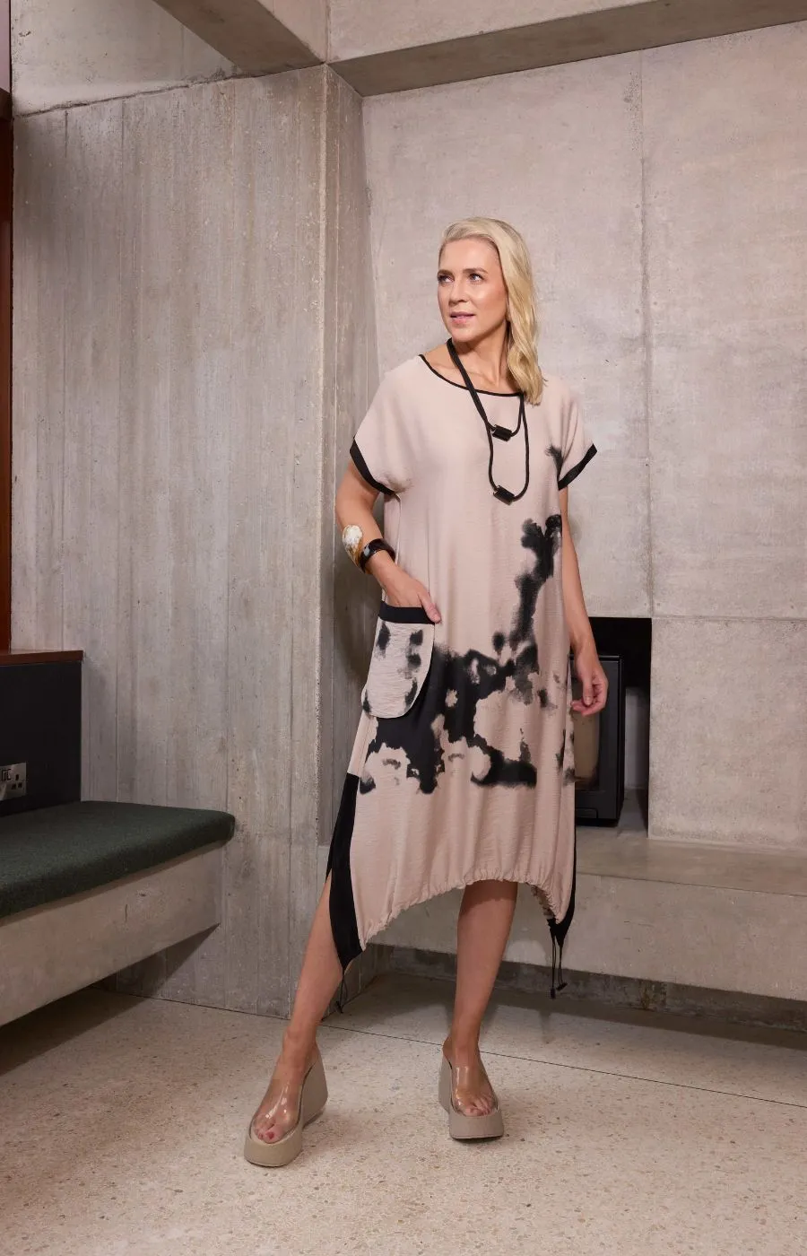 Ora Shadow Dress in Beige