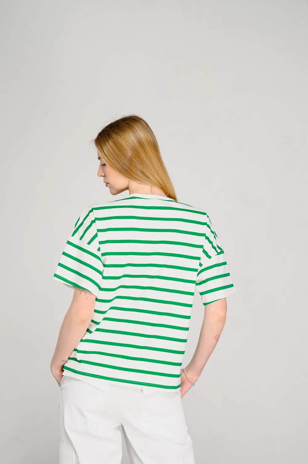 Oversized T-shirt with green stripes