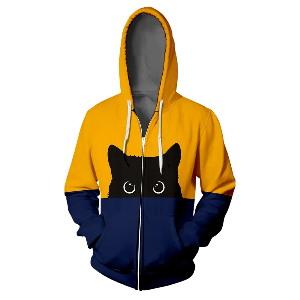Peek a Boo Unisex Bi Color Cat Hoodie