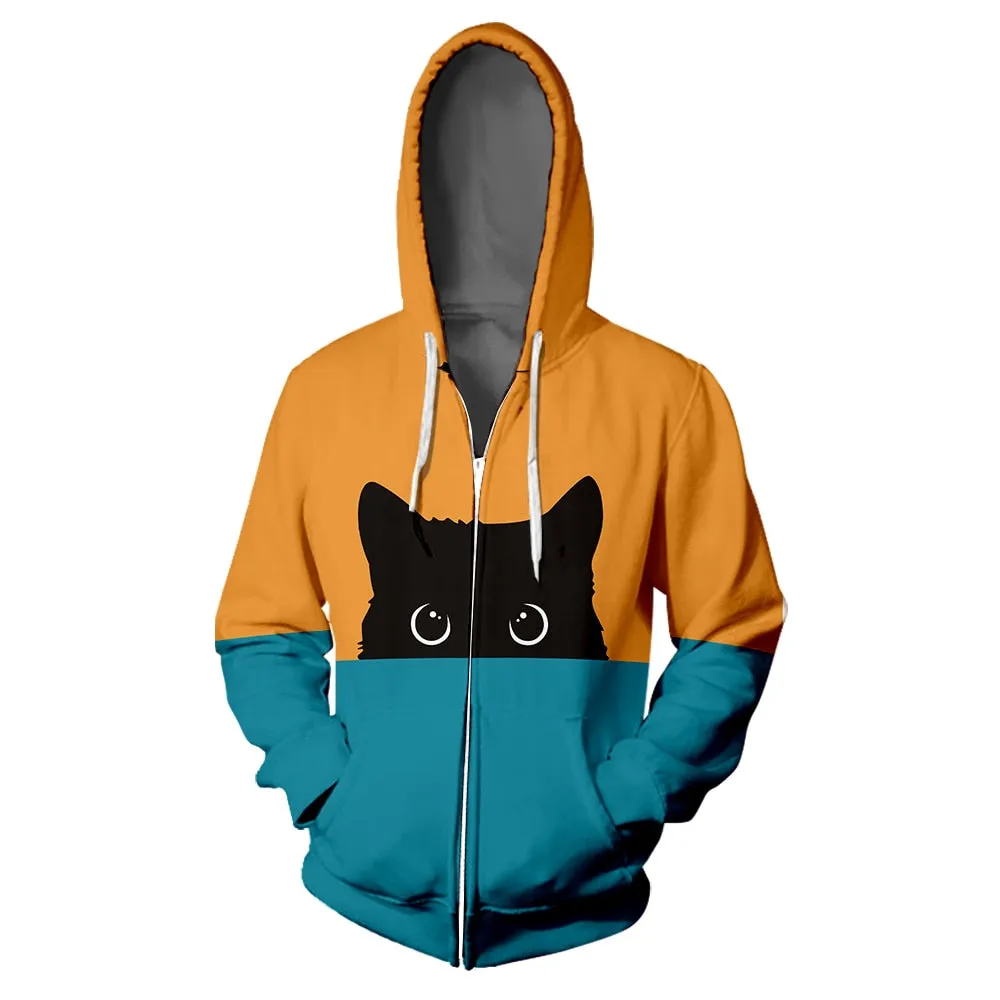 Peek a Boo Unisex Bi Color Cat Hoodie