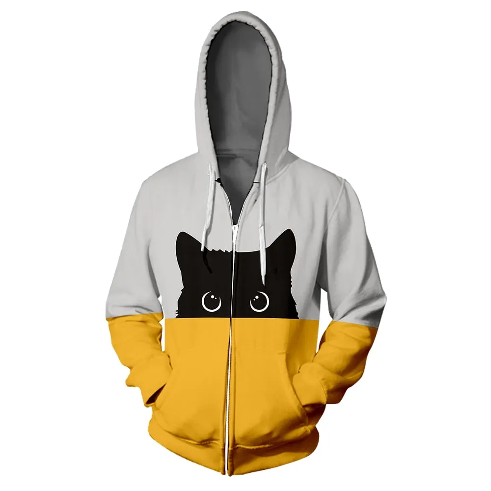 Peek a Boo Unisex Bi Color Cat Hoodie
