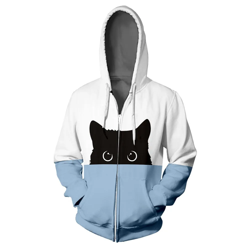 Peek a Boo Unisex Bi Color Cat Hoodie